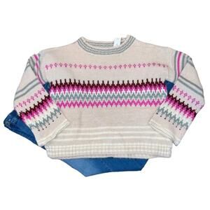 NWT Francesca's Solutions! Pink/Burgundy/Grey/Ivory Fair Isle Sweater - MEDIUM